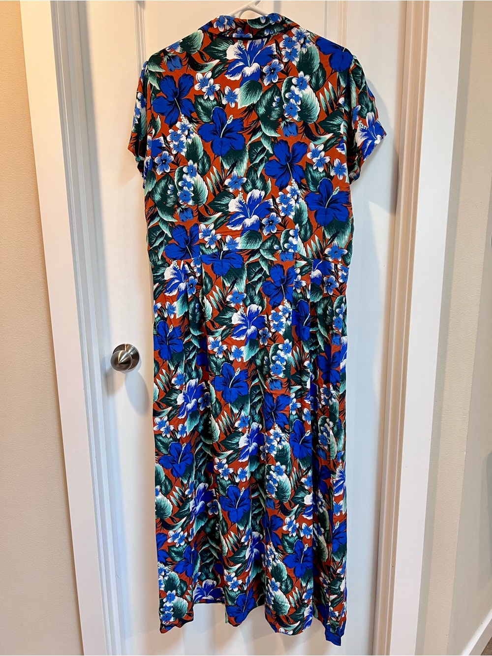 🌺 J. Crew Tropical Floral Button Up Short Sleeve Maxi Dress in Blue Sz. XL - Picture 4 of 9